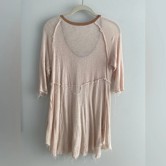 FREE PEOPLE Intimately Free Weekender Fringe Layering Tee Pink and Tan Size M - Picture 6 of 12